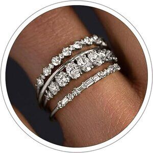 Gold Stackable Rings for Women, Non Tarnish, Dainty Cubic Zirconia Ring Set, Wed